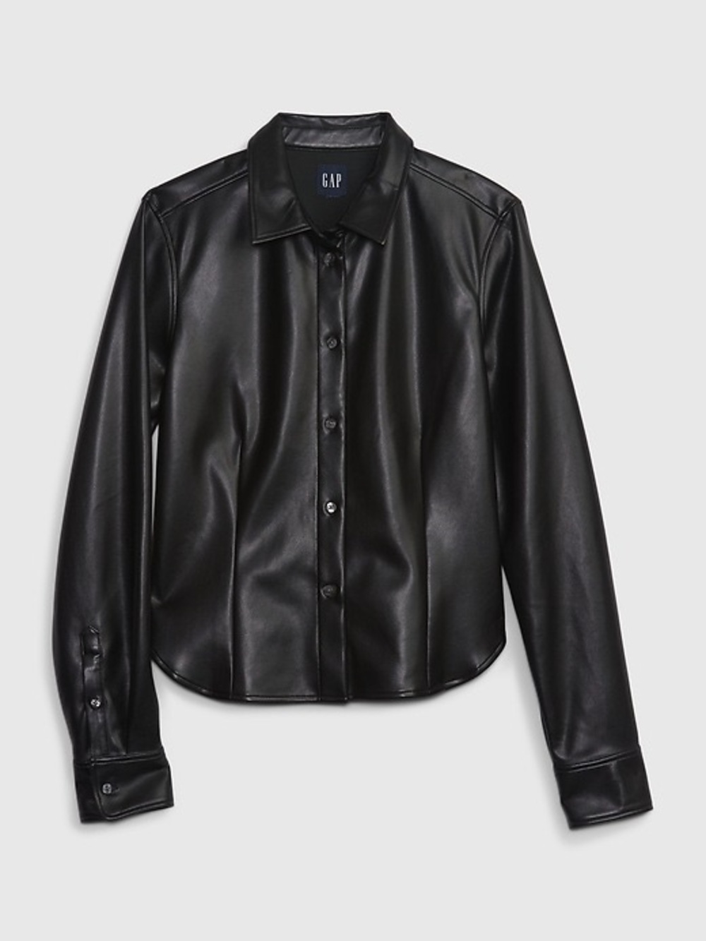 GAP Black Faux Leather Button-Front Jacket